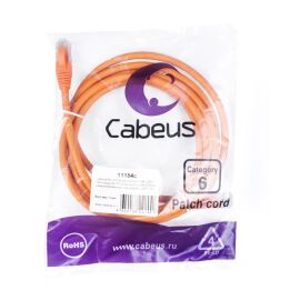 Патч-корд 4 пары, 2хRJ45, 2м, Кат.6, UTP, оранжевый, LSZH, Cabeus PC-UTP-RJ45-Cat.6-2m-OR-LSZH