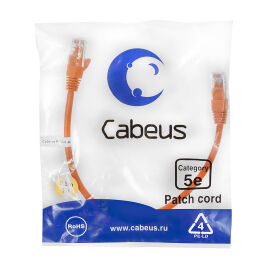 Патч-корд 4 пары, 2хRJ45, 0.3м, Кат.5e, UTP, оранжевый, PVC, Cabeus PC-UTP-RJ45-Cat.5e-0.3m-OR
