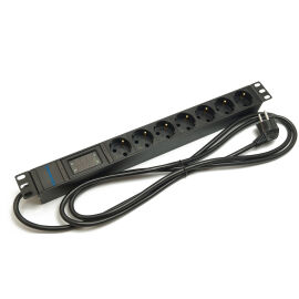 Блок розеток 19", 1U, 7 гнёзд (Schuko), 16A, черный, кабель 2,5м, DANNMAN 7000320
