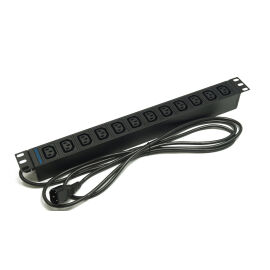 Блок розеток 19", 1U, 12 гнёзд, вход C13, 10A, черный, кабель 2.5м, DANNMAN 7000240