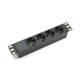 Блок розеток 10", 1U, 4 гнезда (Schuko), вход C14, 10A, черный, без кабеля, DANNMAN 7000190