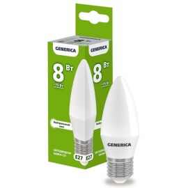 Лампа светодиодная C35 свеча 8Вт 230В 4000К E27 GENERICA