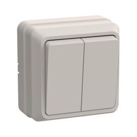 Выключатель 2-клавишный, для открытой установки, 10А, ВС20-2-0-ОКм, кремовый, IEK EVO20-K33-10-DC