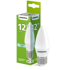 Лампа светодиодная C35 свеча 12Вт 230В 6500К E27 GENERICA