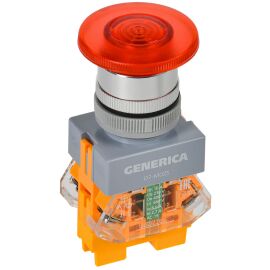 Кнопка управления D7-MDZS "Грибок" d=22мм 1NC+1NO с подсветкой и фиксацией красная GENERICA