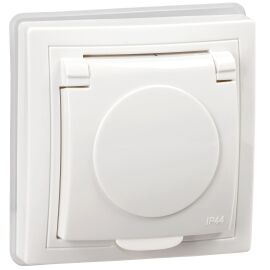 KVARTA Розетка с заземлением с защитными шторками с крышкой 16А IP44 РСбш10-3-КБ-44 белый GENERICA