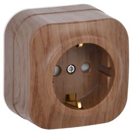 GLORY Розетка 1-местная для открытой установки с заземлением с защитными шторками 16А РСш20-3-ХД дуб