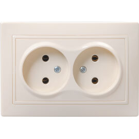 Розетка силовая РСш12-3-ККм, 2местн, с з/к с защ.штор., 16А, кремовый, IEK ERK21-K33-16-DM