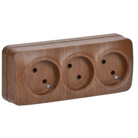 GLORY Розетка 3-местная для открытой установки без заземления без защитных шторок 10А РС23-2-ХД дуб 