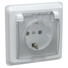 VEGA Розетка 1-местная с заземлением с защитными шторками с крышкой 16А IP44 РСбш10-3-ВБ белый GENER