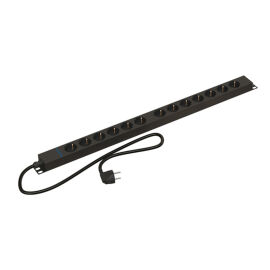 Блок розеток вертик. 13 гнёзд (Schuko), 16A, черный, кабель 2.5м, DANNMAN 7000540