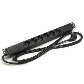 Блок розеток 19", 1U, 6 гнёзд (Schuko), 16A, черный, кабель 2м, DANNMAN 7000800