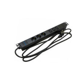 Блок розеток 19", 1U, 3 гнезда (Schuko)+3 гнезда, вход C13, 16A, черный, кабель 2.5м, DANNMAN 7000720