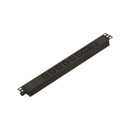 Блок розеток 19", 1U, 6 гнёзд C13+ 2 гнезда, вход C19, 16A, черный, без кабеля, DANNMAN 7000770