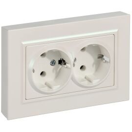 BRITE Розетка 2-местная с заземлением без защитных шторок плоская 16А в сборе РСПл12-3-БрЖ жемчуг IE