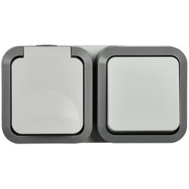 TORS Блок розетка + выключатель горизонтальный 16А IP55 TS242 серо-белый IEK