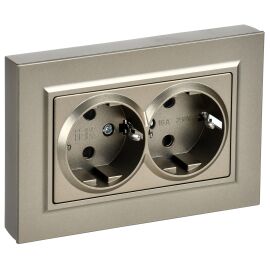 BRITE Розетка 2-местная с заземлением с защитными шторками плоская 16А в сборе РСшПл12-3-БрШ шампань