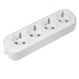 Розетка 4-х местная с з/к 10А, белая, REXANT 11-8707