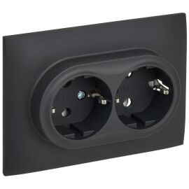SKANDY Розетка 2-местная с заземлением без защитных шторок 16А в сборе SK-R08G графит IEK