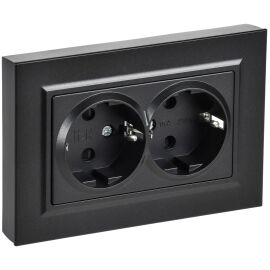 BRITE Розетка 2-местная с заземлением с защитными шторками плоская 16А в сборе РСшПл12-3-БрЧ черный 