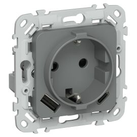 FLITE Розетка 1-местная с заземлением с защитными шторками 16А с USB A+C 20Вт РСЮшс11-0-ФлМА мокрый 