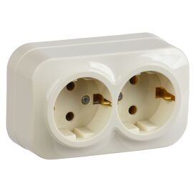 GLORY Розетка 2-местная для открытой установки с заземлением без защитных шторок 16А РС22-3-ХК кремо