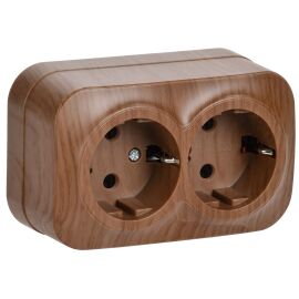 GLORY Розетка 2-местная для открытой установки с заземлением без защитных шторок 16А РС22-3-ХД дуб I