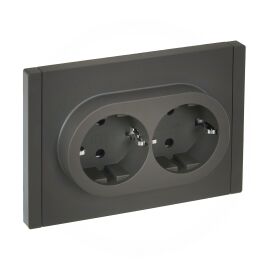 FORTE&PIANO Розетка 2-местная с заземлением с защитными шторками безвинтовое крепление 16А FP323 сер