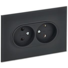 SKANDY Розетка 2-местная без заземления без защитных шторок для плоской вилки 10А SK-R03G стекло гра