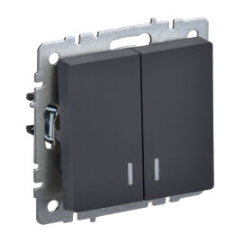 Выключатель 2-клавишный с индикацией, ВС10-2-1-БрГ, графит, IEK BR-V20-1-10-K53