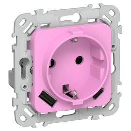 FLITE Розетка 1-местная с заземлением с защитными шторками 16А с USB A+C 20Вт РСЮшс11-0-ФлПр пурпурн