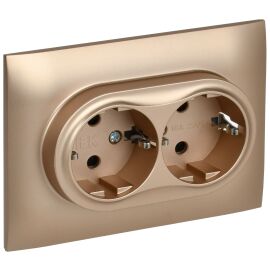 SKANDY Розетка 2-местная с заземлением с защитными шторками 16А в сборе SK-R07Sa песочный IEK
