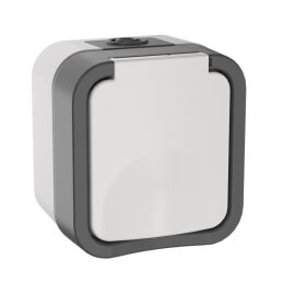 Розетка 1-местная с з/к и крышкой, 16А, IP55, серо-белая, IEK TS-R16-16-55-K41