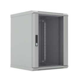 Шкаф настенный 19", 15U, 775x600х600мм, стеклянная дверь, серый, DANNMAN WXD1566GGY