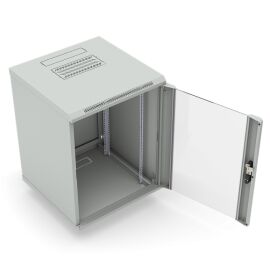 Шкаф настенный 19", 12U, 650x600х450мм, стеклянная дверь, серый, DANNMAN WXD1245GGY