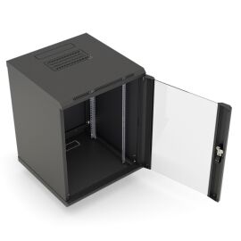 Шкаф настенный 19", 12U, 650x600х600мм, стеклянная дверь, черный, DANNMAN WXD1266GBK