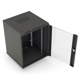 Шкаф настенный 19", 15U, 775x600х450мм, стеклянная дверь, черный, DANNMAN WXD1545GBK