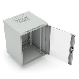 Шкаф настенный 19", 12U, 650x600х600мм, стеклянная дверь, серый, DANNMAN WXD1266GGY