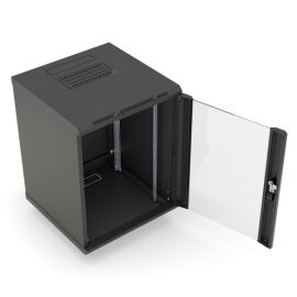 Шкаф настенный 19", 18U, 908x600х600мм, стеклянная дверь, черный, DANNMAN WXD1866GBK
