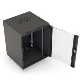 Шкаф настенный 19", 15U, 775x600х600мм, стеклянная дверь, черный, DANNMAN WXD1566GBK