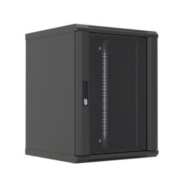 Шкаф настенный 19", 12U, 650x600х450мм, стеклянная дверь, черный, DANNMAN WXD1245GBK
