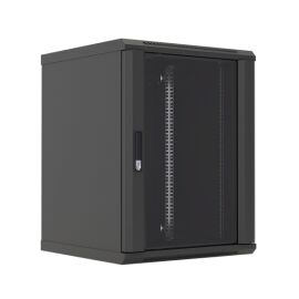 Шкаф настенный 19", 6U, 367x600х600мм, стеклянная дверь, черный, DANNMAN WXD0666GBK