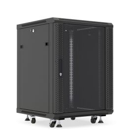 Шкаф настенный 19", 9U, 500x600х450мм, стеклянная дверь, черный, DANNMAN WXP0945GFBK