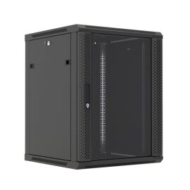 Шкаф настенный 19", 9U, 500x600х600мм, стеклянная дверь, черный, DANNMAN WXP0966GFBK