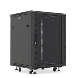 Шкаф настенный 19", 27U, 1304x600х800мм, стеклянная дверь, черный, DANNMAN WXP2768GFBK