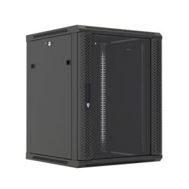 Шкаф настенный 19", 18U, 908x600х450мм, стеклянная дверь, черный, DANNMAN WXP1845GBK