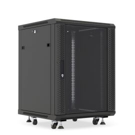 Шкаф настенный 19", 12U, 650x600х450мм, стеклянная дверь, черный, DANNMAN WXP1245GFBK