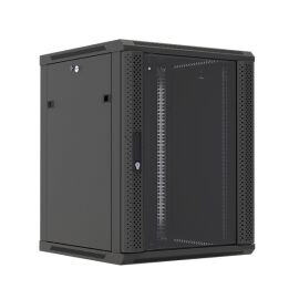 Шкаф настенный 19", 15U, 775x600х450мм, стеклянная дверь, черный, DANNMAN WXP1545GBK