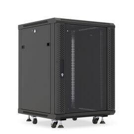 Шкаф настенный 19", 18U, 908x600х450мм, стеклянная дверь, черный, DANNMAN WXP1845GFBK