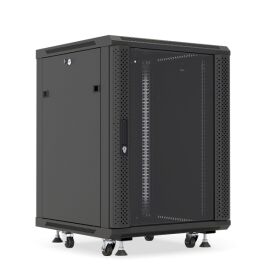 Шкаф настенный 19", 12U, 650x600х600мм, стеклянная дверь, черный, DANNMAN WXP1266GFBK
